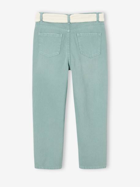 Pantalon Mom et sa ceinture en gaze de coton fille moutarde+pêche+rose+rouge+vert émeraude 29 - vertbaudet enfant 