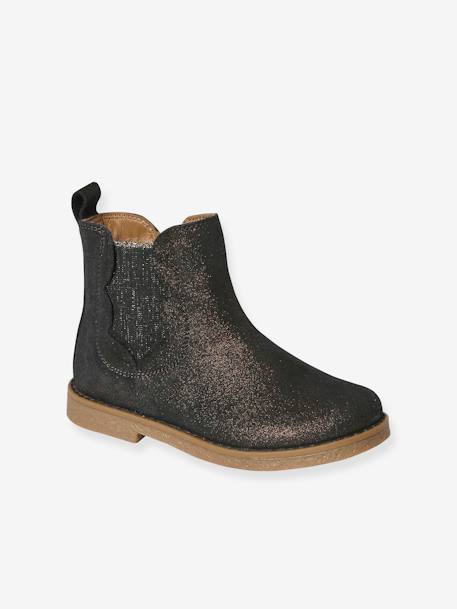 Boots cuir fille zippées et élastiquées beige irisé+marron+vieux rose 8 - vertbaudet enfant 