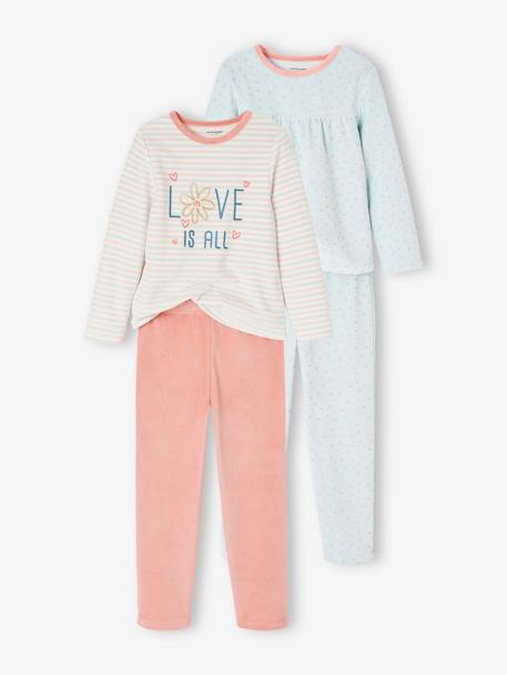 Fille-Pyjama, surpyjama-Lot de 2 pyjamas fleurs fille