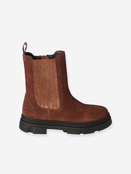 Boots zippées et élastiquées cuir junior marron 2 - vertbaudet enfant 