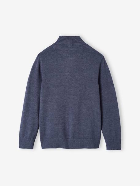 Pull col montant zippé garçon bleu chiné+vert sapin 2 - vertbaudet enfant 