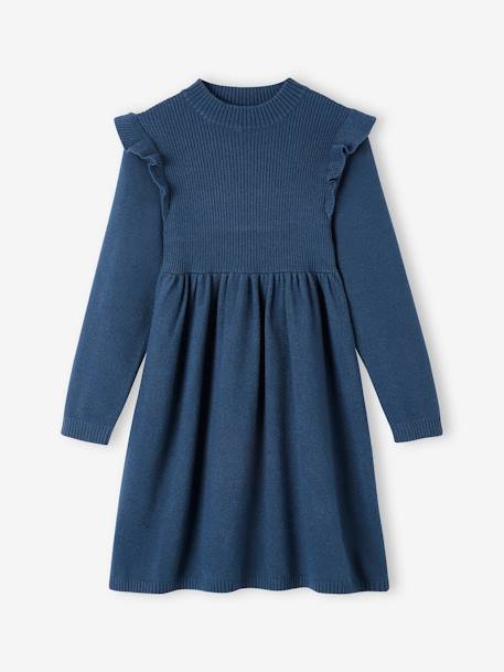 Robe à volants en tricot fille bleu nuit+rose poudré 2 - vertbaudet enfant 