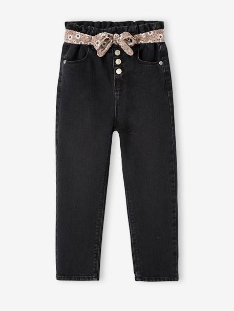 Fille-Pantalon-Jean style paperbag et sa ceinture fleurie fille