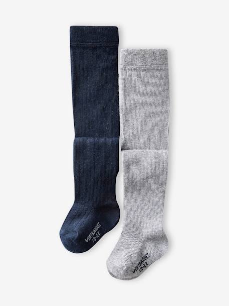 Bébé-Chaussettes, Collants-Lot de 2 paires de collants en maille côtelée bébé fille