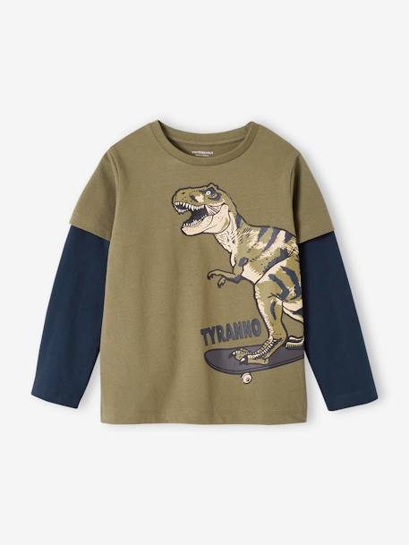 Tee-shirt effet doubles manches garçon bleu glacier+noir+olive 9 - vertbaudet enfant 