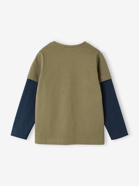 Tee-shirt effet doubles manches garçon bleu glacier+noir+olive 10 - vertbaudet enfant 