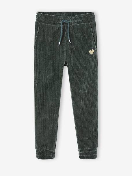 Pantalon jogging en velours côtelé fille gris chiné+vert 4 - vertbaudet enfant 