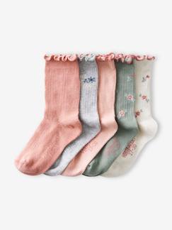 -Lot de 5 paires de chaussettes maille côtelée/ajourée fille