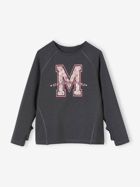 T-shirt sport matière technique fille manches longues gris chiné 1 - vertbaudet enfant 