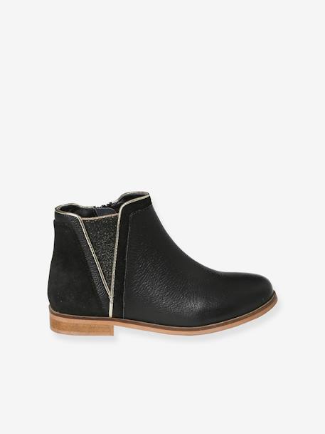 Boots cuir fille zippées et élastiquées noir 4 - vertbaudet enfant 