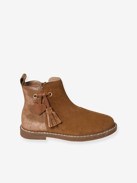 Boots cuir à pompon fille collection maternelle camel 5 - vertbaudet enfant 