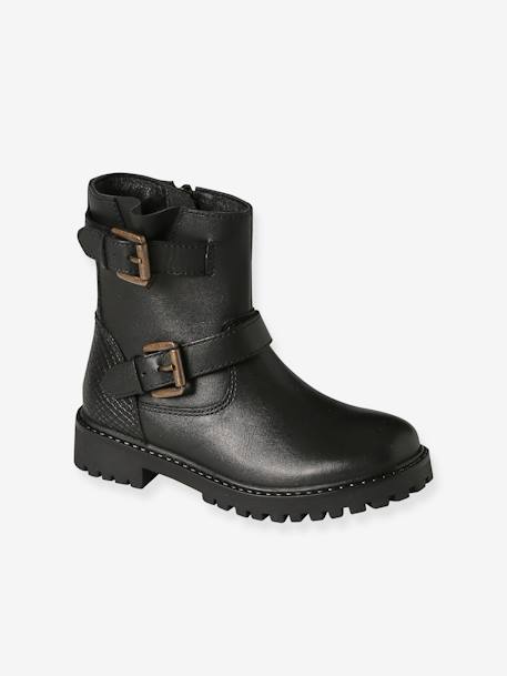 Bottes à brides zippées cuir fille noir 1 - vertbaudet enfant 