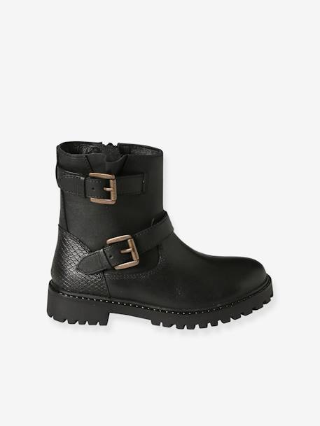 Bottes à brides zippées cuir fille noir 2 - vertbaudet enfant 