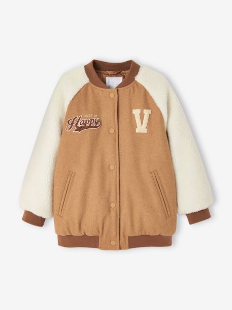 Blouson teddy en lainage et sherpa fille animation en bouclettes camel 2 - vertbaudet enfant 