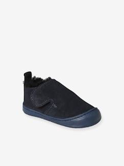 -Chaussons fourrés scratchés bébé en cuir souple