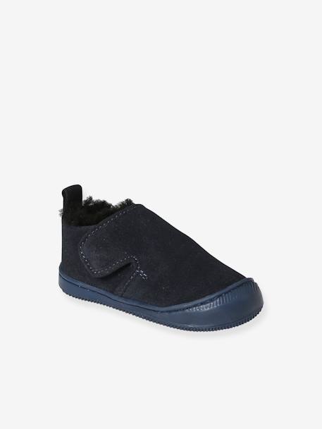 Chaussons fourrés scratchés bébé en cuir souple marine 1 - vertbaudet enfant 