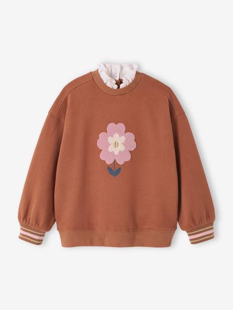 Fille-Sweat fantaisie motif fleur en bouclettes fille