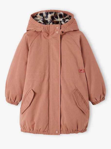 Parka à capuche fille doublée imitation fourrure kaki+vieux rose 7 - vertbaudet enfant 