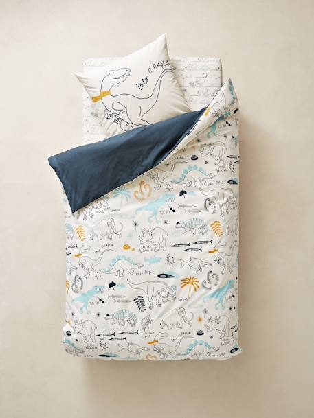 Parure réversible housse de couette + taie d'oreiller enfant DINO RAMA bleu encre imprimé 3 - vertbaudet enfant 