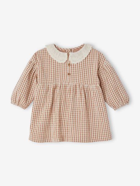 Robe vichy bébé col brodé carreaux marron 1 - vertbaudet enfant 