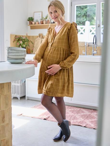 Robe courte carreaux irisés grossesse et allaitement kaki 2 - vertbaudet enfant 