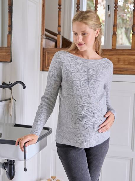 Pull réversible devant/dos grossesse et allaitement Bleu lavance+gris chiné 16 - vertbaudet enfant 