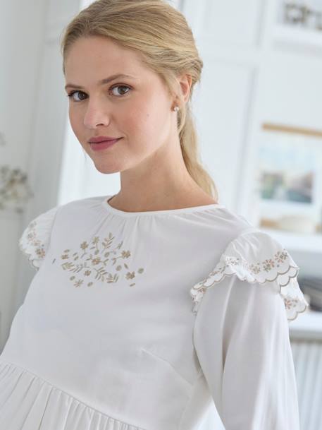 Blouse de grossesse brodée gaze de coton et viscose écru 8 - vertbaudet enfant 