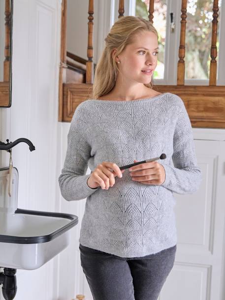 Pull réversible devant/dos grossesse et allaitement Bleu lavance+gris chiné 15 - vertbaudet enfant 