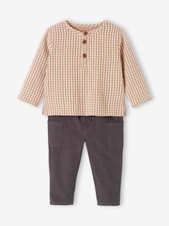 -Ensemble bébé chemise vichy + pantalon en velours