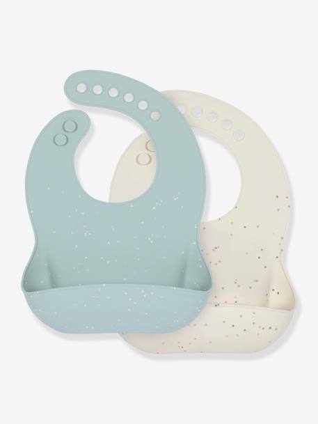 Lot de 2 bavoirs silicone LÄSSIG avec récupérateur nature/bleu 1 - vertbaudet enfant 