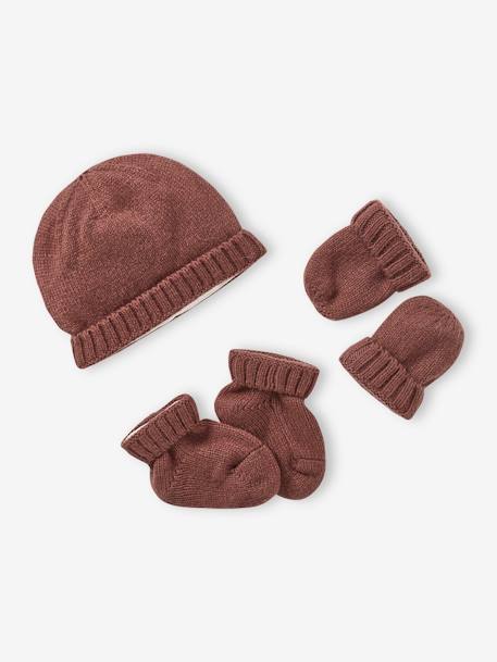 Ensemble naissance en tricot bonnet + moufles + chaussons beige chiné+noisette 6 - vertbaudet enfant 