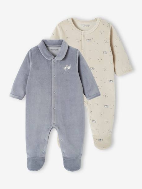 Lot de 2 dors-bien bébé en velours ouverture naissance bleu grisé+cappuccino+jaune d'or 1 - vertbaudet enfant 