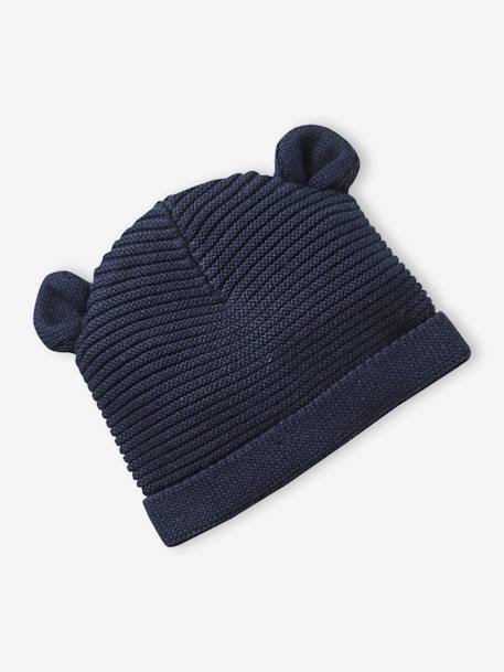 Ensemble bonnet, moufles et chaussons bébé naissance et son sac assorti bleu grisé+écru+marine 10 - vertbaudet enfant 