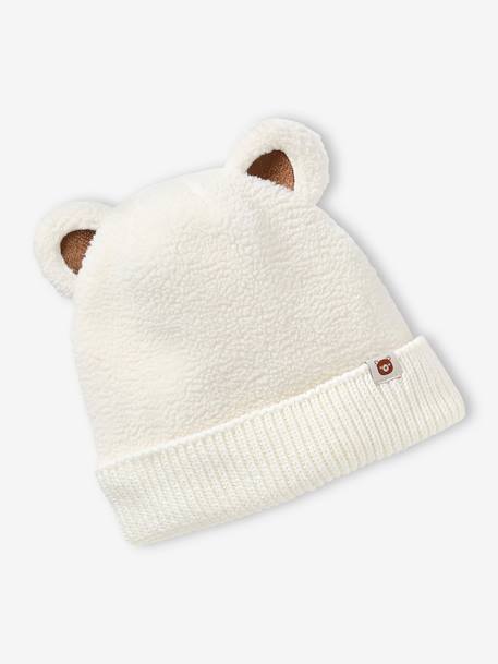 Ensemble 'Bear Mood' bébé garçon bonnet + snood + moufles en sherpa écru 2 - vertbaudet enfant 