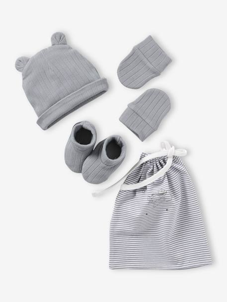 Ensemble naissance en maille côtelée bonnet + moufles + chaussons + pochon  - vertbaudet enfant