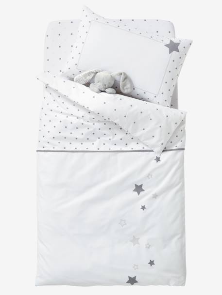 Housse de couette bébé PLUIE D'ETOILES blanc/gris 1 - vertbaudet enfant 