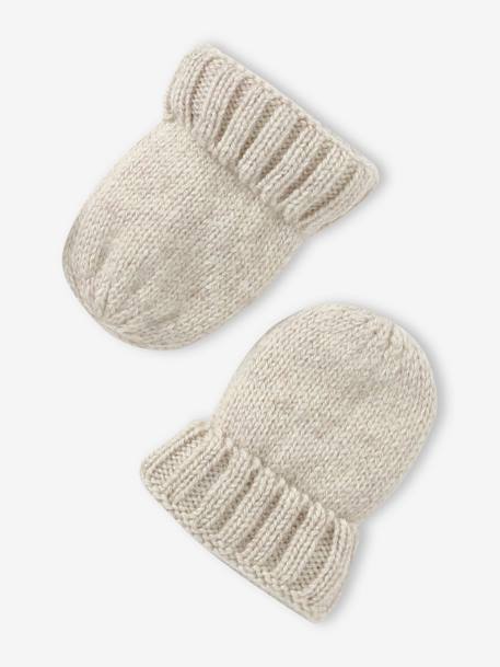 Ensemble naissance en tricot bonnet + moufles + chaussons beige chiné+noisette 3 - vertbaudet enfant 