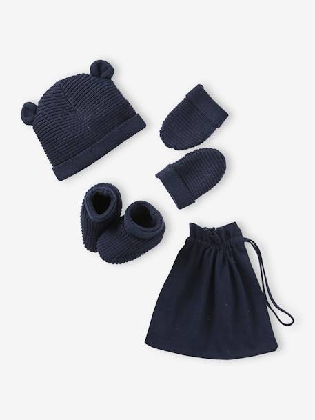 Bébé-Ensemble bonnet, moufles et chaussons bébé naissance et son pochon personnalisable