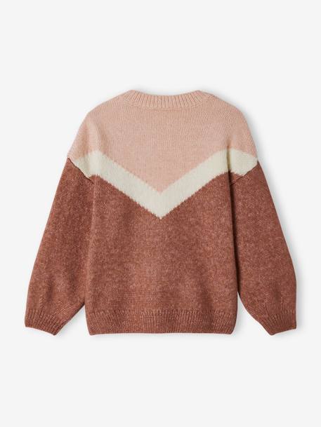 Pull effet colorblock fille bois de rose+gris chiné 2 - vertbaudet enfant 