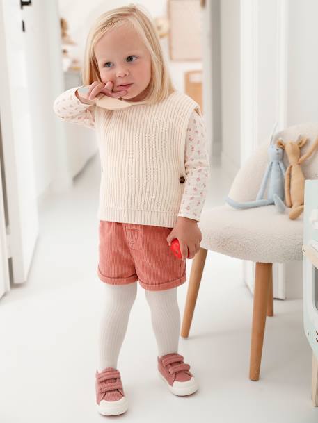 Ensemble 4 pièces bébé : T-shirt + short + pull + collant bleu jean+vieux rose 13 - vertbaudet enfant 