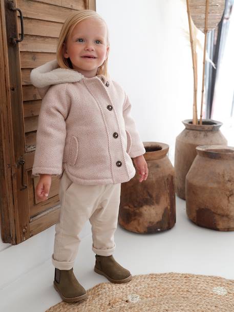 Manteau en drap de laine Bébé doublé de fausse fourrure rose 2 - vertbaudet enfant 