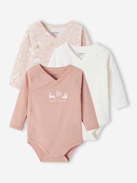 Lot de 3 bodies manches longues bébé en coton bio ouverture naissance bleu jean+rose poudré 8 - vertbaudet enfant 