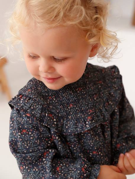 Robe à smocks bébé avec volant bleu ardoise 6 - vertbaudet enfant 