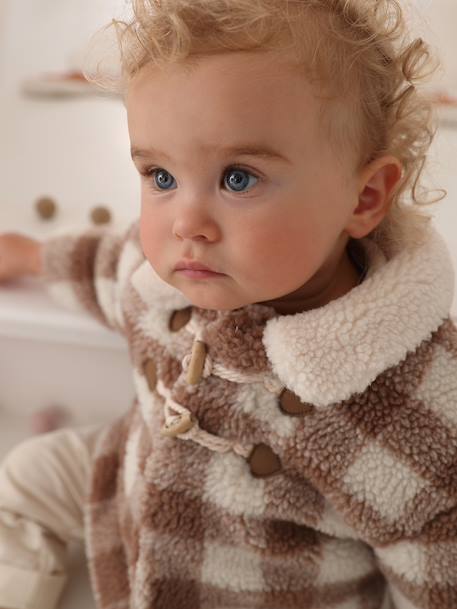 Manteau en fausse fourrure bébé à carreaux carreaux beige 6 - vertbaudet enfant 