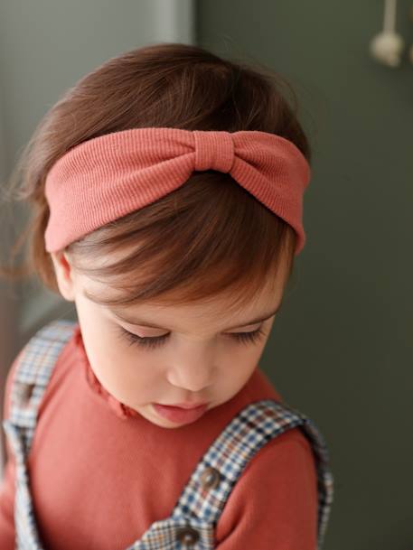 Ensemble bébé salopette courte à carreaux, T-shirt en côtes uni et son bandeau assorti vieux rose 10 - vertbaudet enfant 