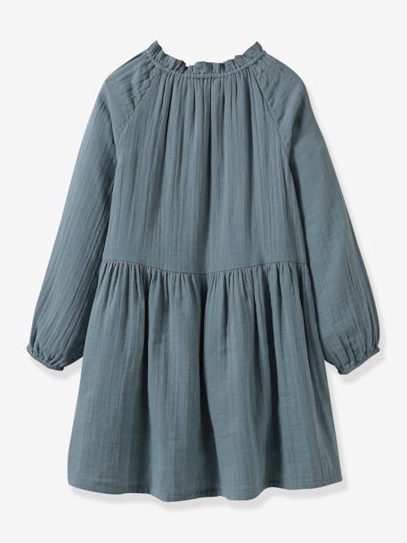 Robe fille en gaze de coton CYRILLUS gris+vert amande 2 - vertbaudet enfant 