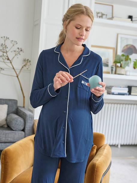 Ensemble 2 pièces pyjama uni de grossesse bleu océan 8 - vertbaudet enfant 