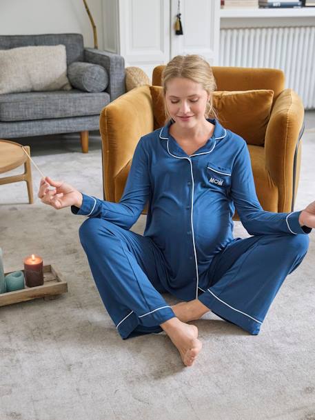 Ensemble 2 pièces pyjama uni de grossesse bleu océan 2 - vertbaudet enfant 