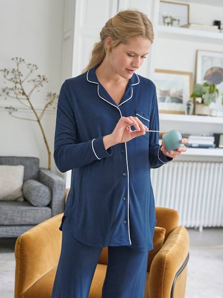 Ensemble 2 pièces pyjama uni de grossesse bleu océan 7 - vertbaudet enfant 