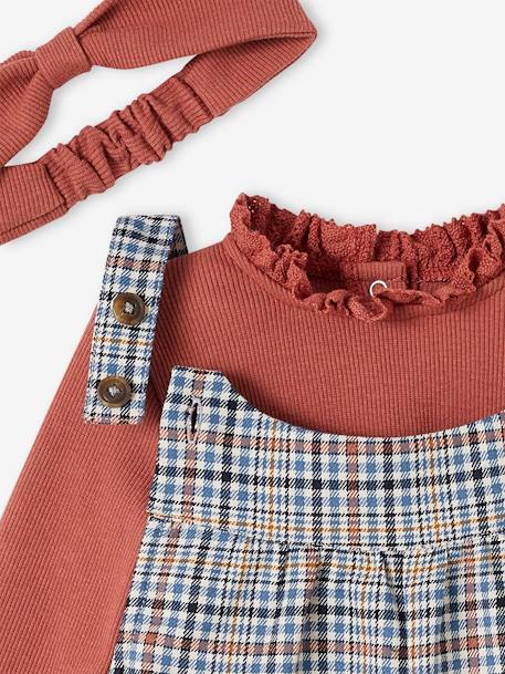 Ensemble bébé salopette courte à carreaux, T-shirt en côtes uni et son bandeau assorti vieux rose 7 - vertbaudet enfant 